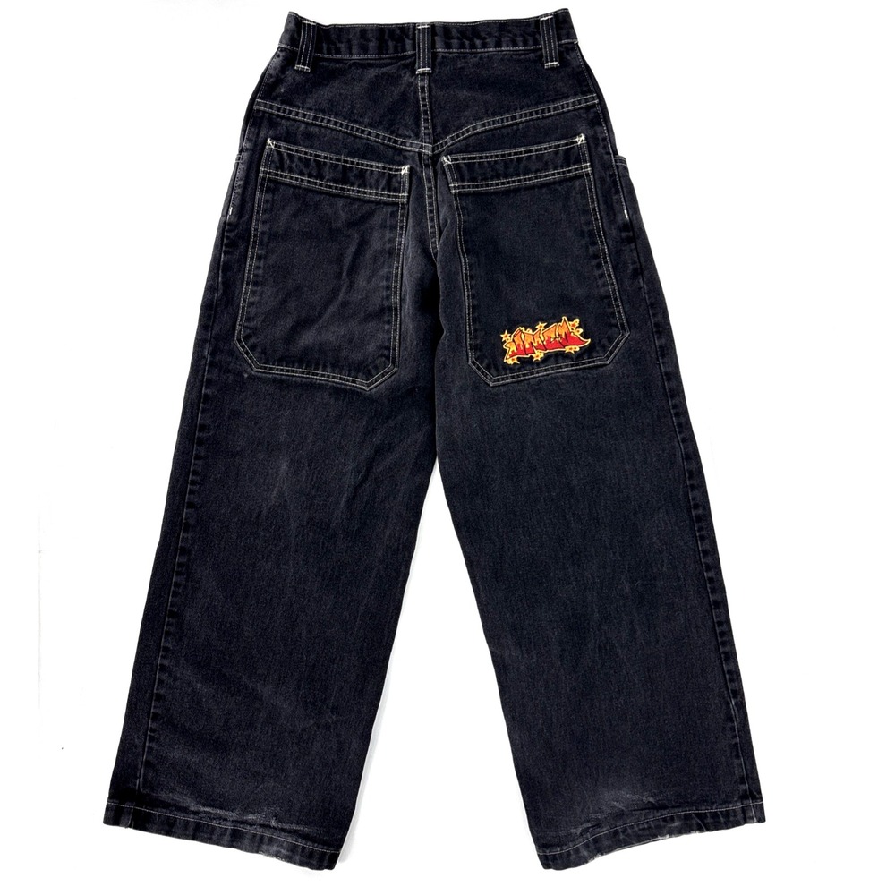 Vintage 90s JNCO Flame Jeansβ Black 28" Waist Baggy Wide Leg Crush City